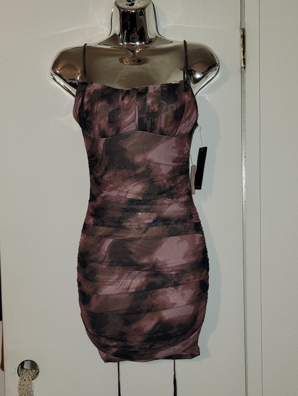 Privy Abstract Print Ruched Mesh Bodycon Dress NWT Size Small
